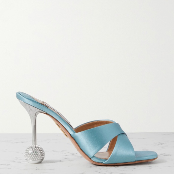 AQUAZZURA Yes Darling 95 crystal-embellished satin mules - Picture 12 of 12